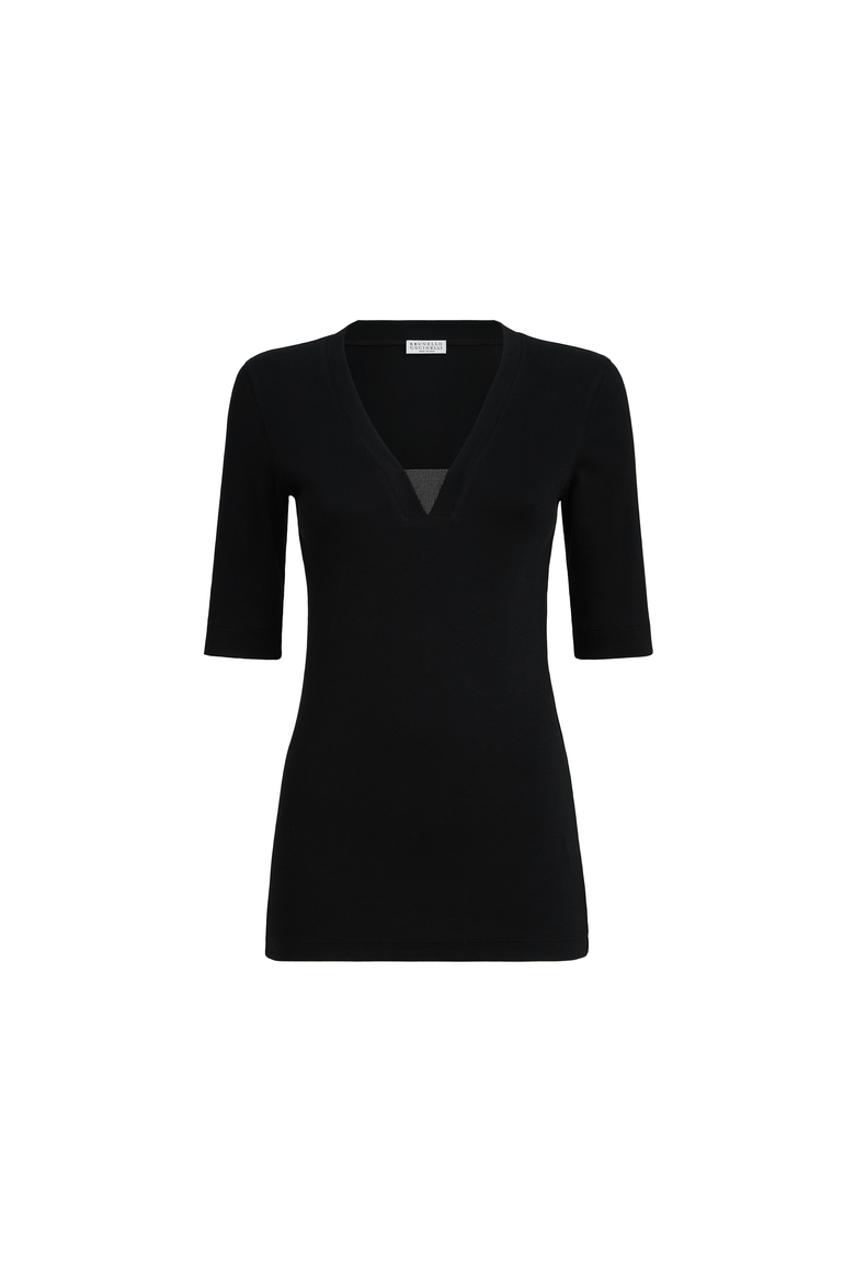 Ribbed jersey T-shirt, Alternate, color, Black