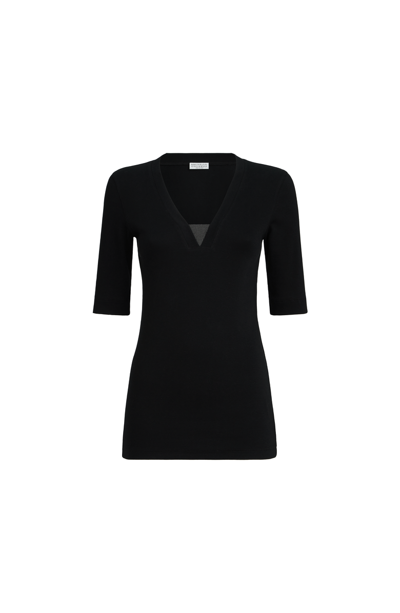 Brunello Cucinelli Ribbed jersey T-shirt, Main, color, Black