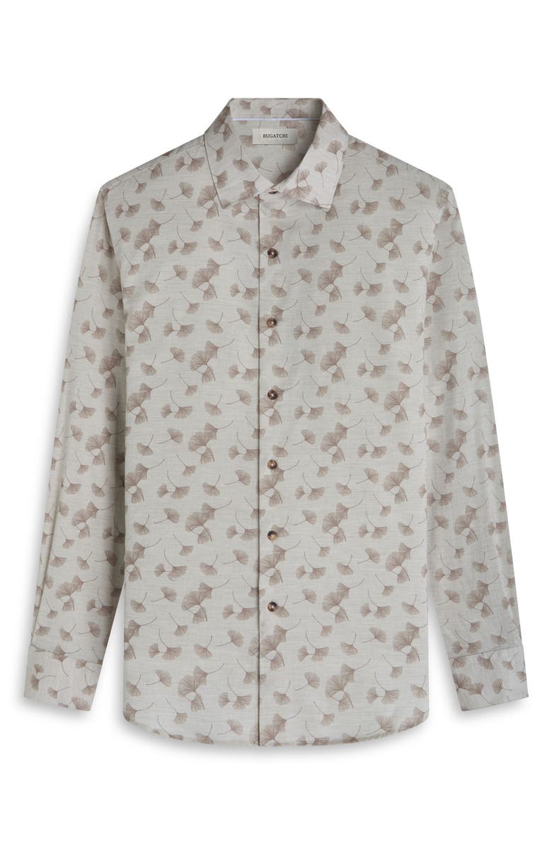 Bugatchi Axel Shaped Fit Floral Button-Up Shirt, Alternate, color, Sand