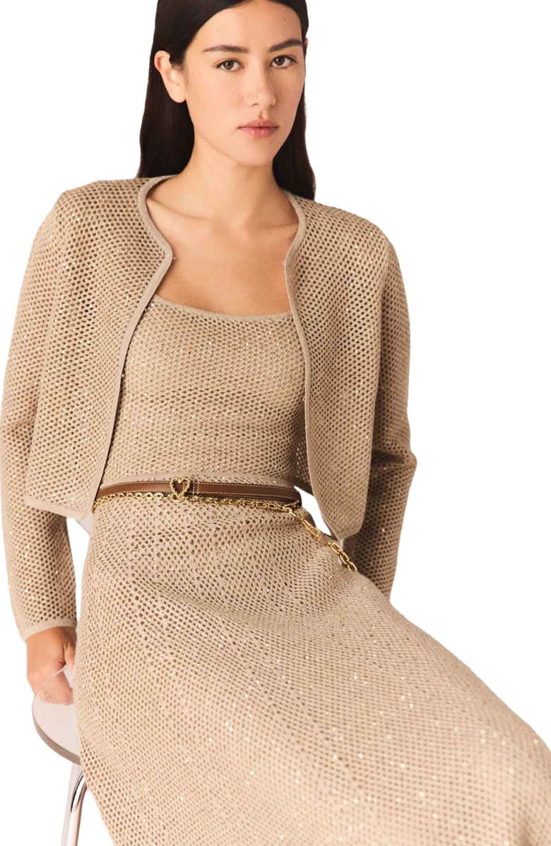 maje Rhinestone knit cardigan, Alternate, color, Nude