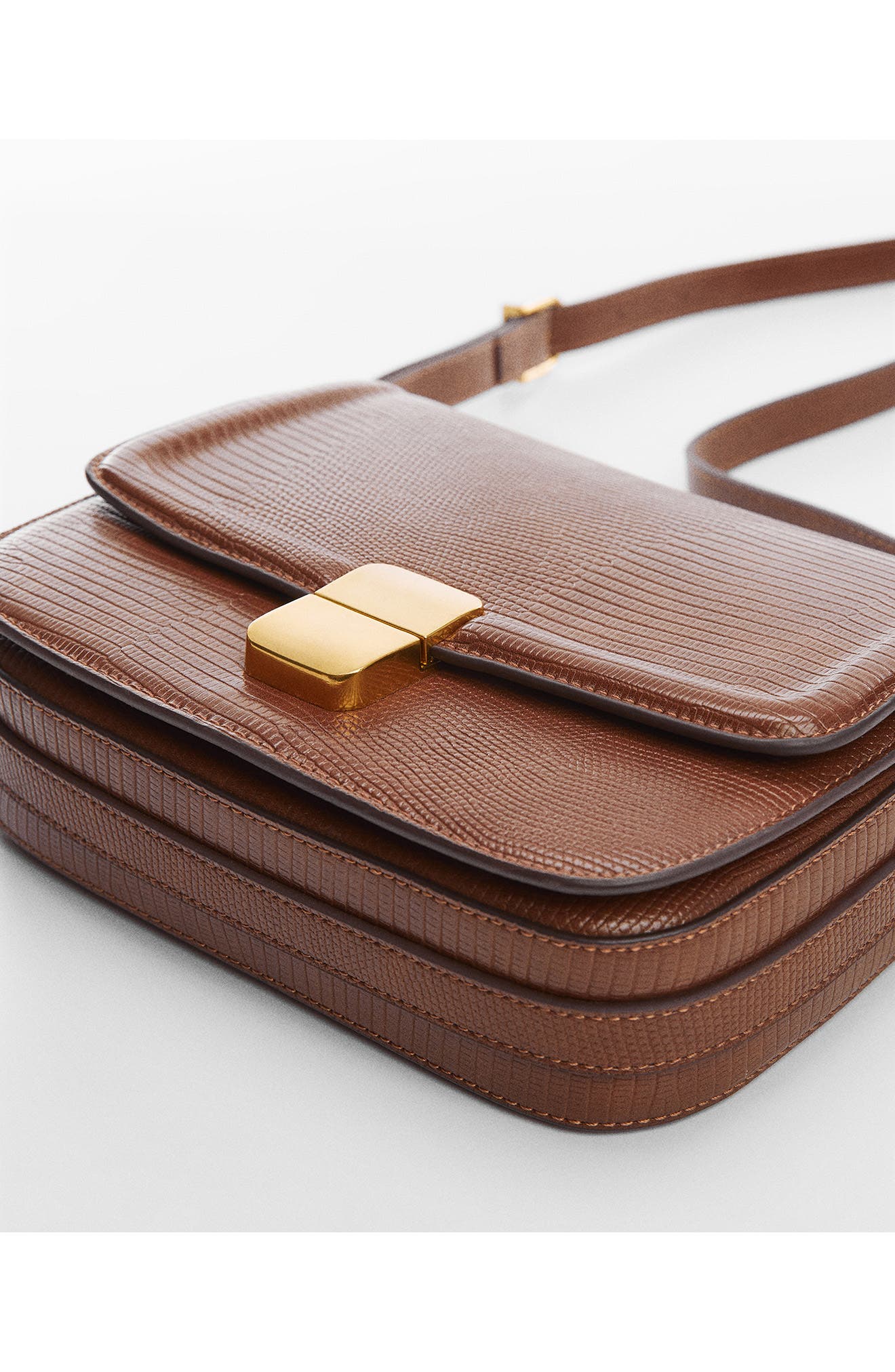 Lizard Embossed Crossbody Bag, Alternate, color, BROWN LEATHER