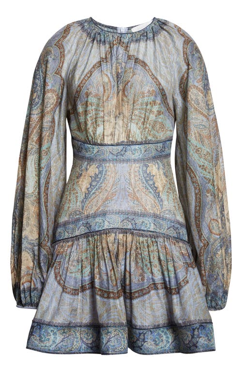 Zimmermann Wanderlust Long Sleeve Fit & Flare Minidress In Blue