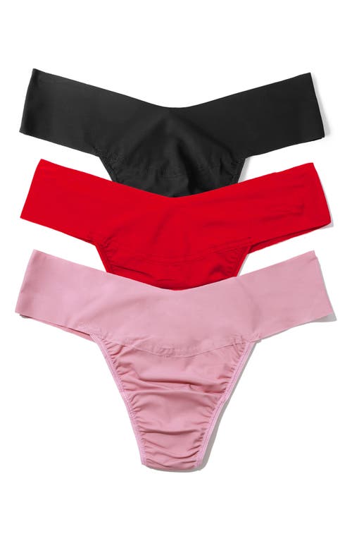 Hanky Panky Breathe Assorted 3-Pack V-Cut Thongs in Black/Red/Pink 