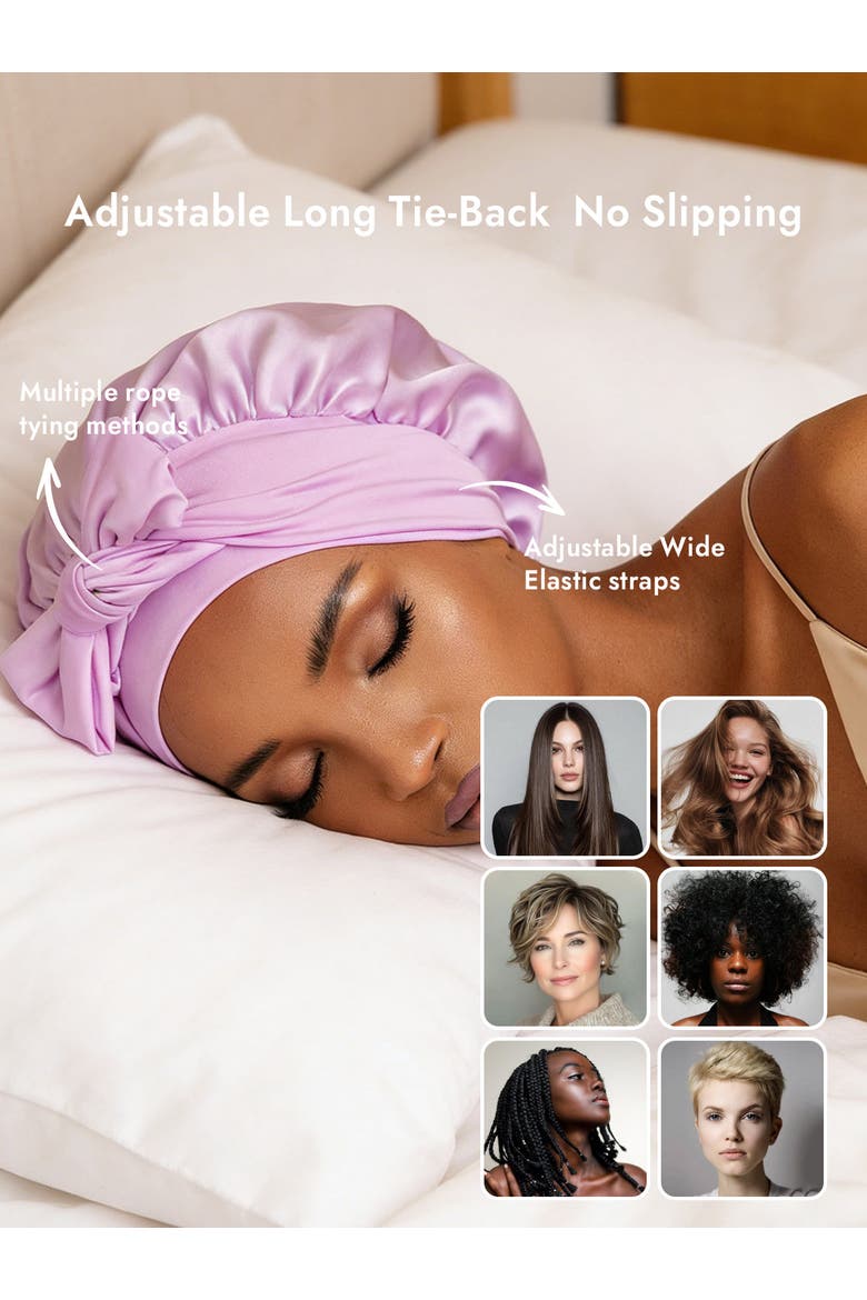 Pure Silk Bowknot Tie Bonnet, Alternate, color, Lavender