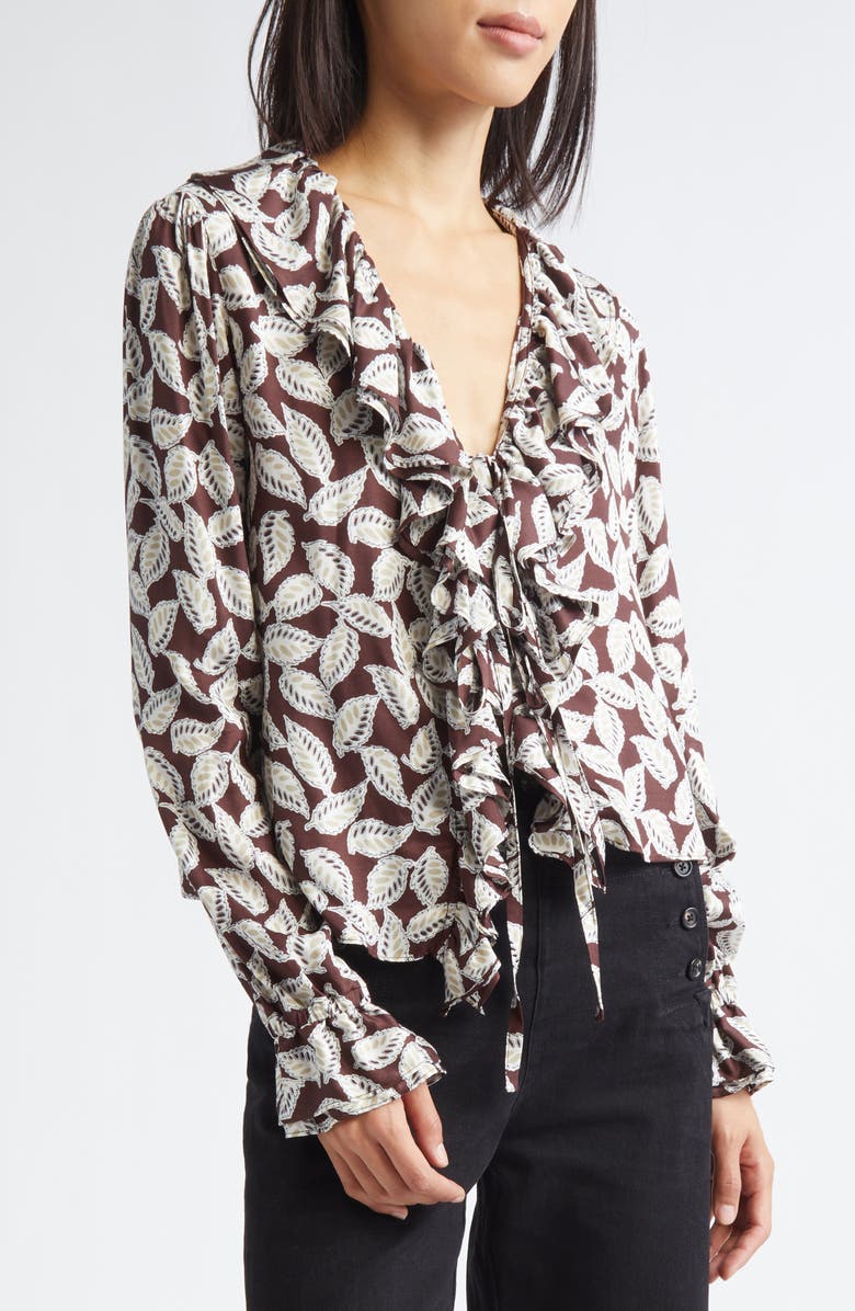 Bode Paper Birch Print Tie Front Top, Alternate, color, Brown White