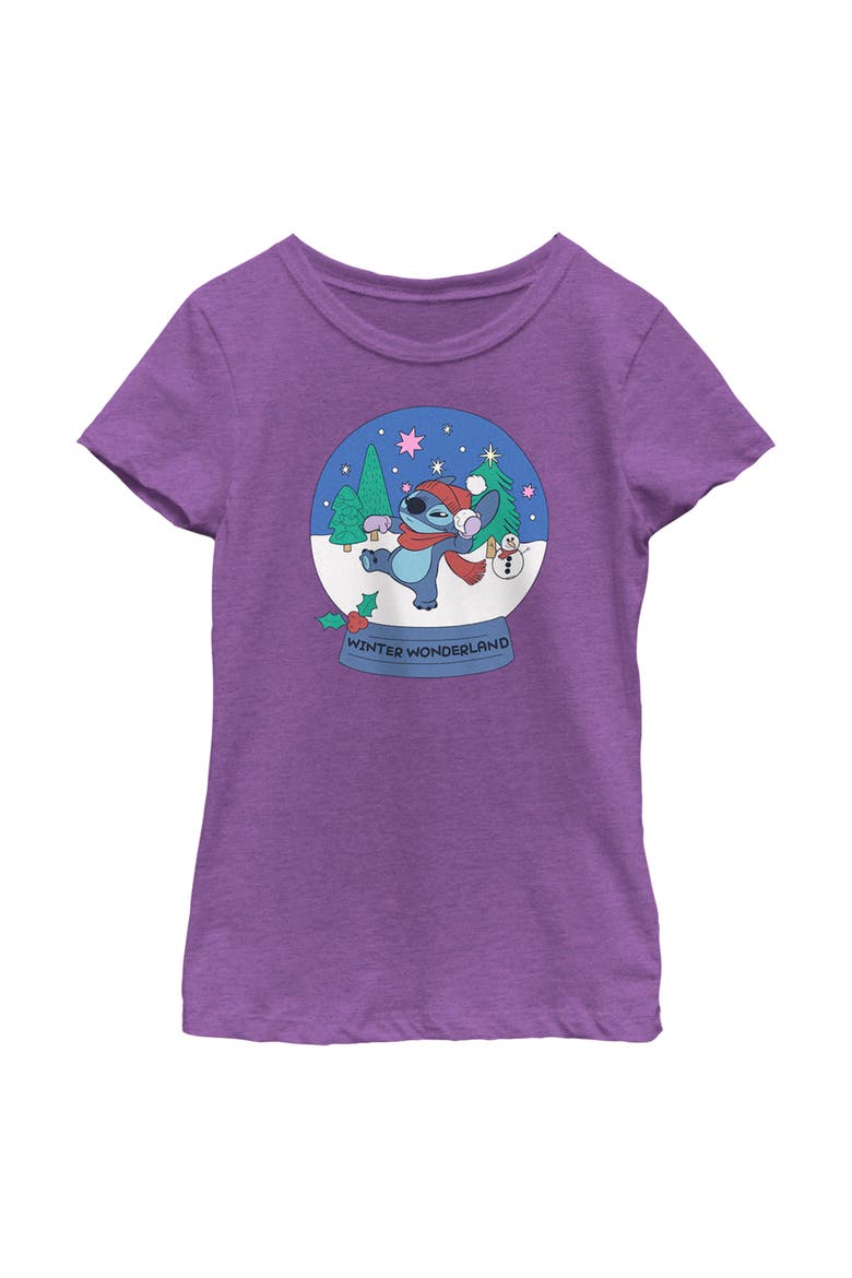 Girl's Lilo & Stitch Winter Wonderland Stitch  Graphic T-Shirt, Main, color, Purple Berry