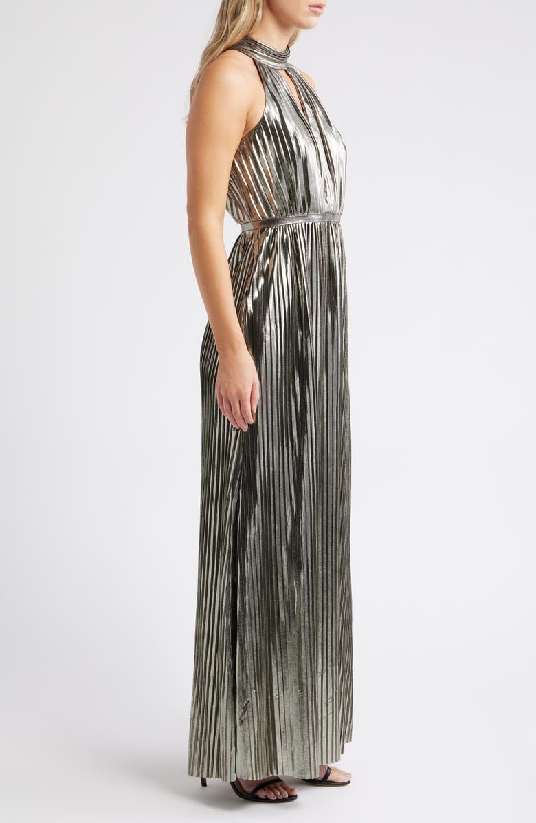 Vince Camuto Metallic Pleated Sleeveless Dress, Alternate, color, Gunmetal