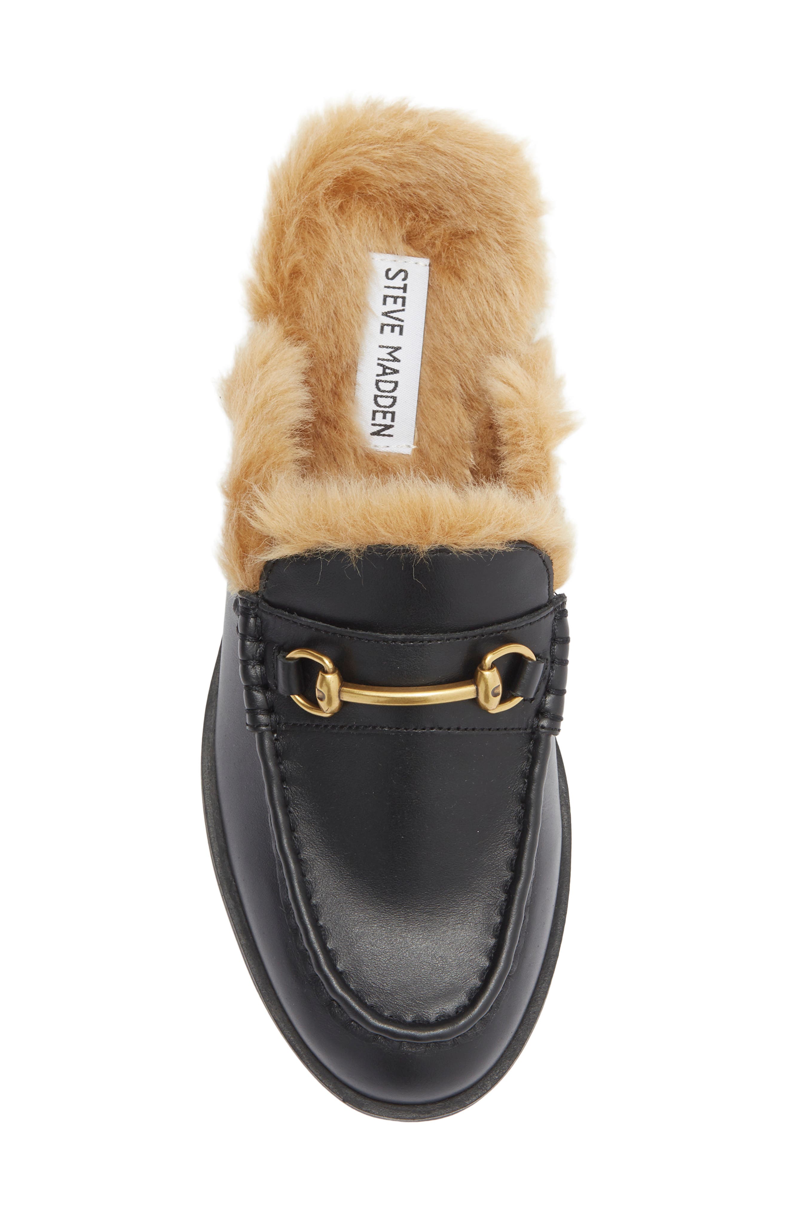 Steve Madden Milah Horsebit Faux Fur Lined Mule, Alternate, color, Black Leather