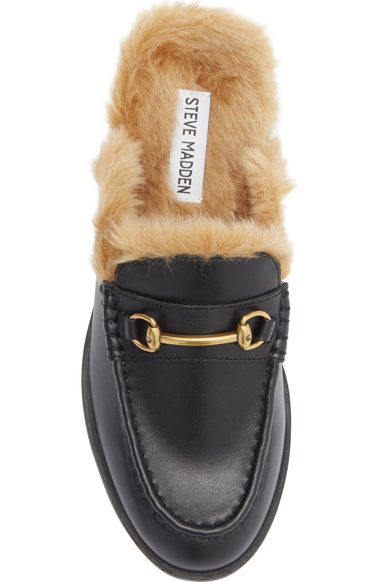 Steve Madden Milah Horsebit Faux Fur Lined Mule, Alternate, color, Black Leather