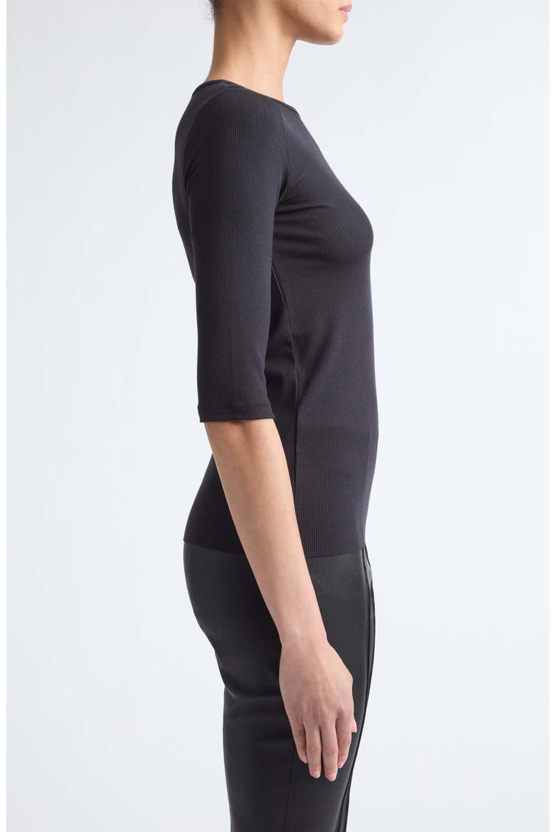 Elbow Sleeve Crewneck Top, Alternate, color, BLACK