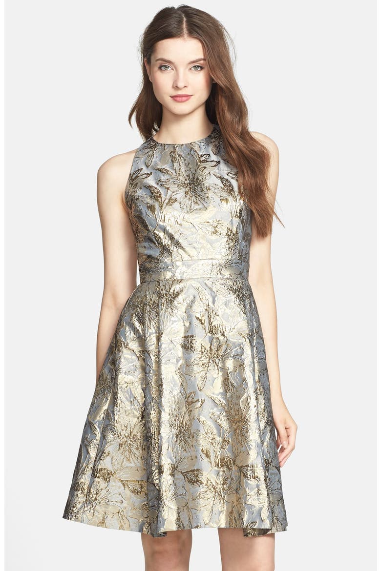 Brocade Fit & Flare Dress, Main, color, PRINT