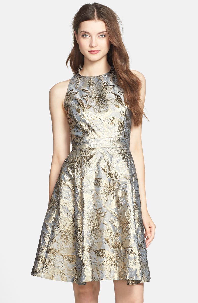 Eliza J Brocade Fit & Flare Dress, Main, color, 