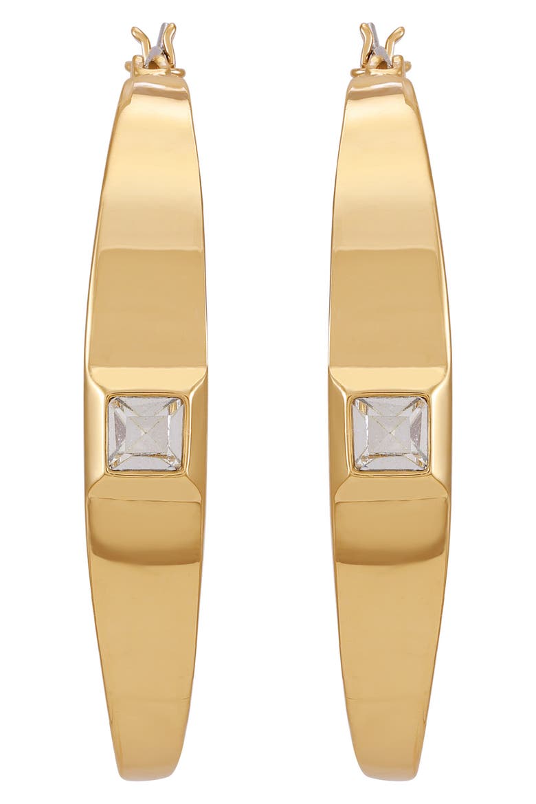 Bezel Set Crystal Hoop Earrings, Alternate, color, GOLDTONE