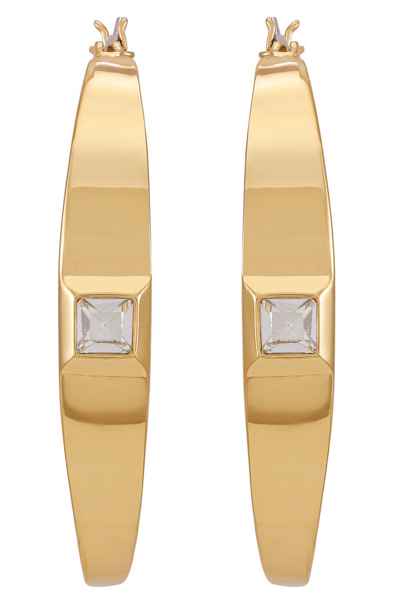 Vince Camuto Bezel Set Crystal Hoop Earrings, Alternate, color, Goldtone4
