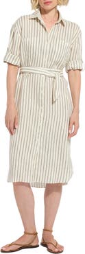 Lysse Juniper Stripe Belted Linen Shirtdress