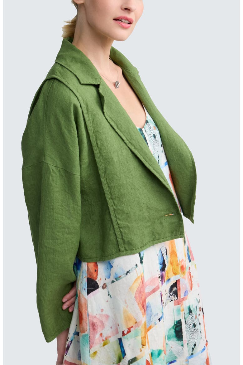Laras Boxy Linen Short Jacket, Alternate, color, Apple Green