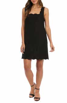 London Times Scalloped Sleeveless Linen Blend Shift Dress