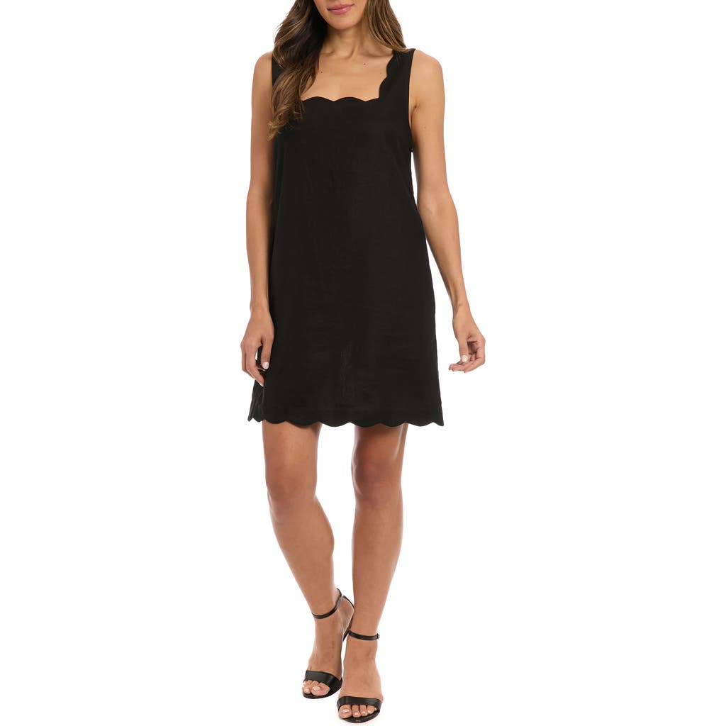 London Times Scalloped Sleeveless Linen Blend Shift Dress