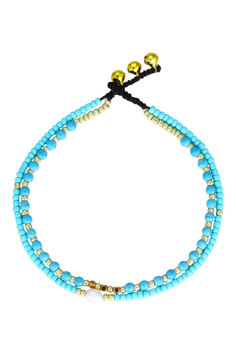 Set of 2 Beaded Anklets, Main, color, TURQUOISE/ WHITE