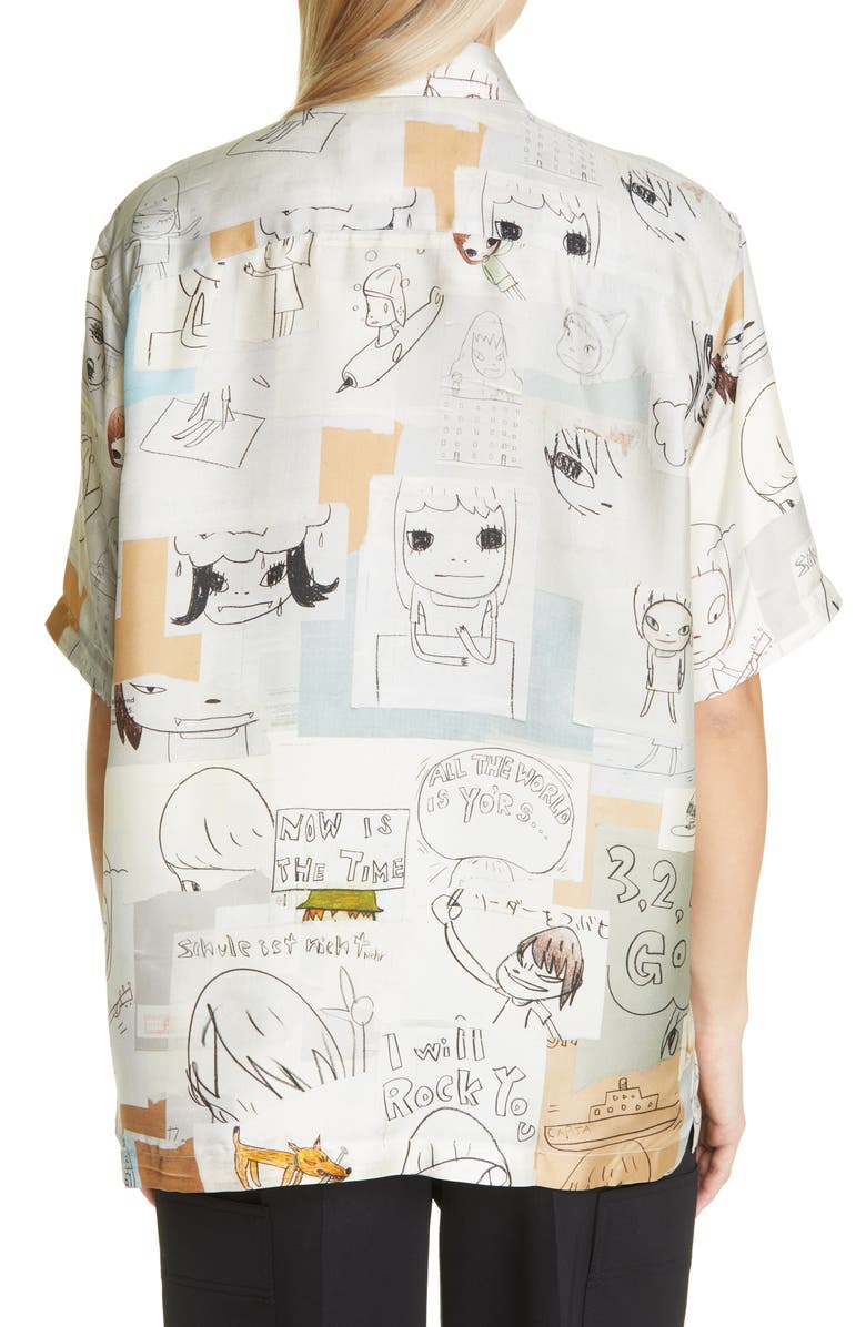 Stella McCartney x Yoshitomo Nara Ricky Print Silk Button-Up Shirt, Alternate, color,