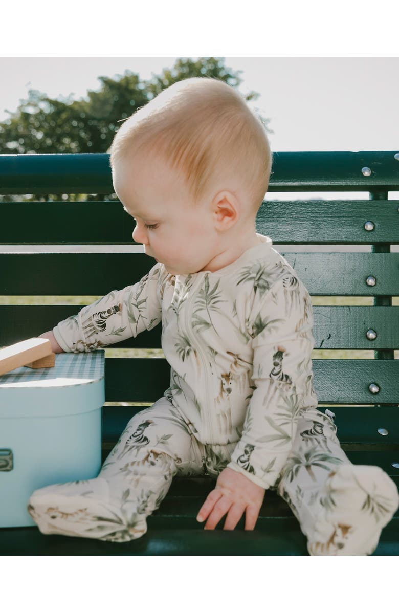 Deux par Deux Organic Cotton Jersey Zebra Print One-Piece Pyjama, Alternate, color, Beige Zebra Print