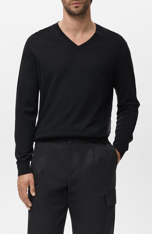 Mango Solid Wool V-neck Sweater In Black