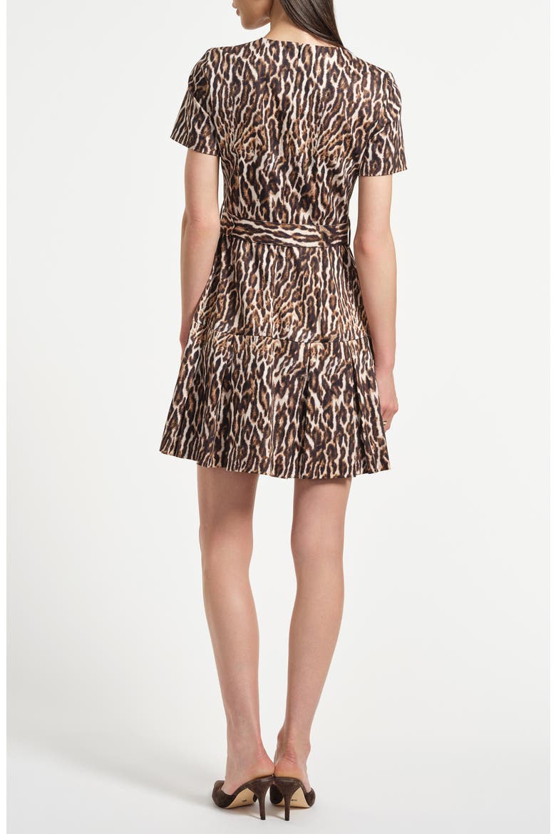 Tie Dye Pleated Belted Drop Waist Stretch Cotton Minidress, Alternate, color, LEOPARD