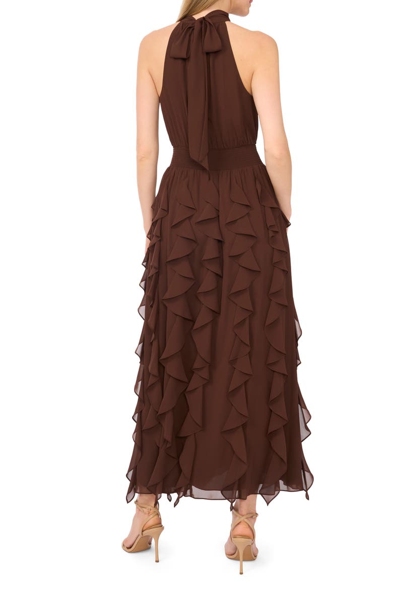 Flounce Cascading Sleeveless Maxi Dress, Alternate, color, CHICORY COFFEE