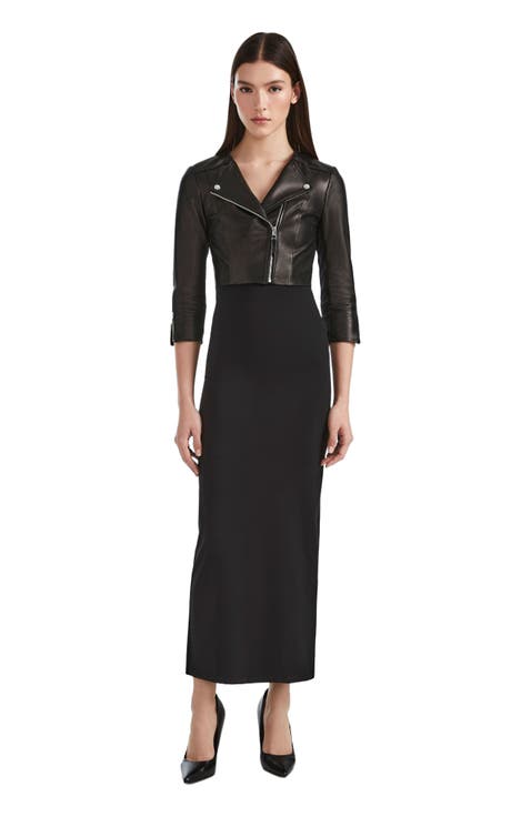 WINNI Black Cropped Leather Biker Jacket for Women