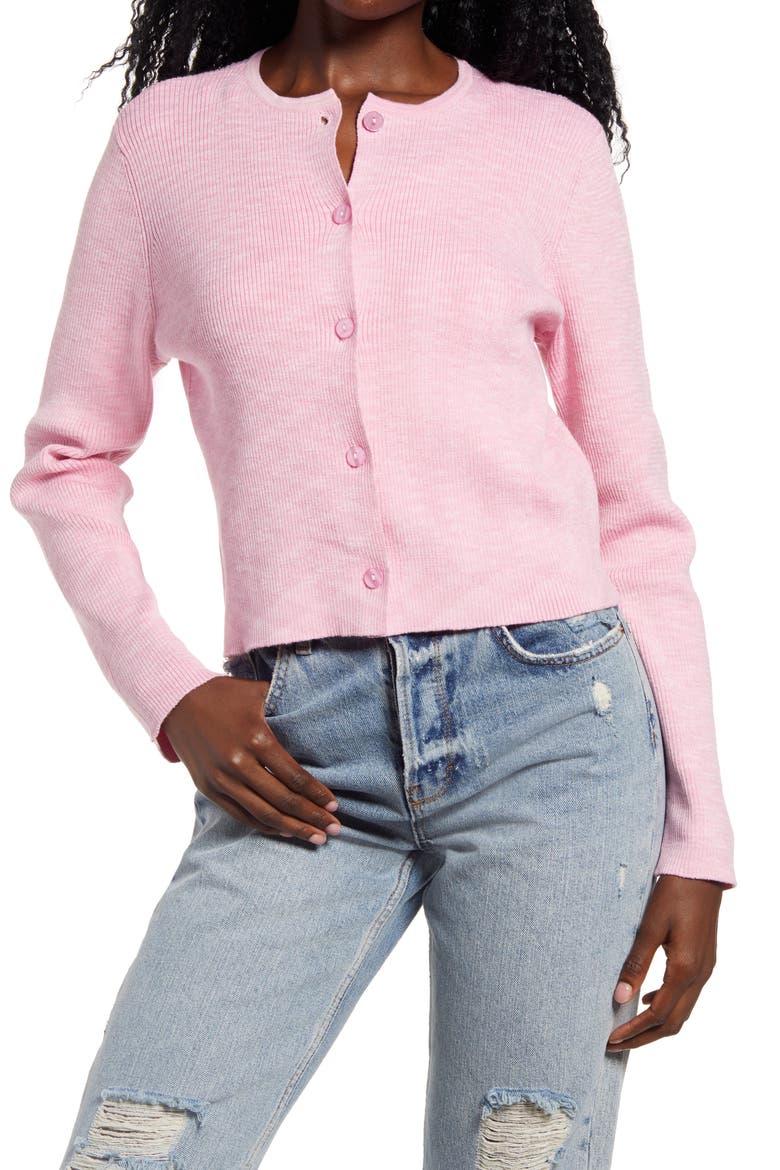 Not Your Basic Ribbed Cardigan, Alternate, color, PINK BLOOM KARA SPACEDYE
