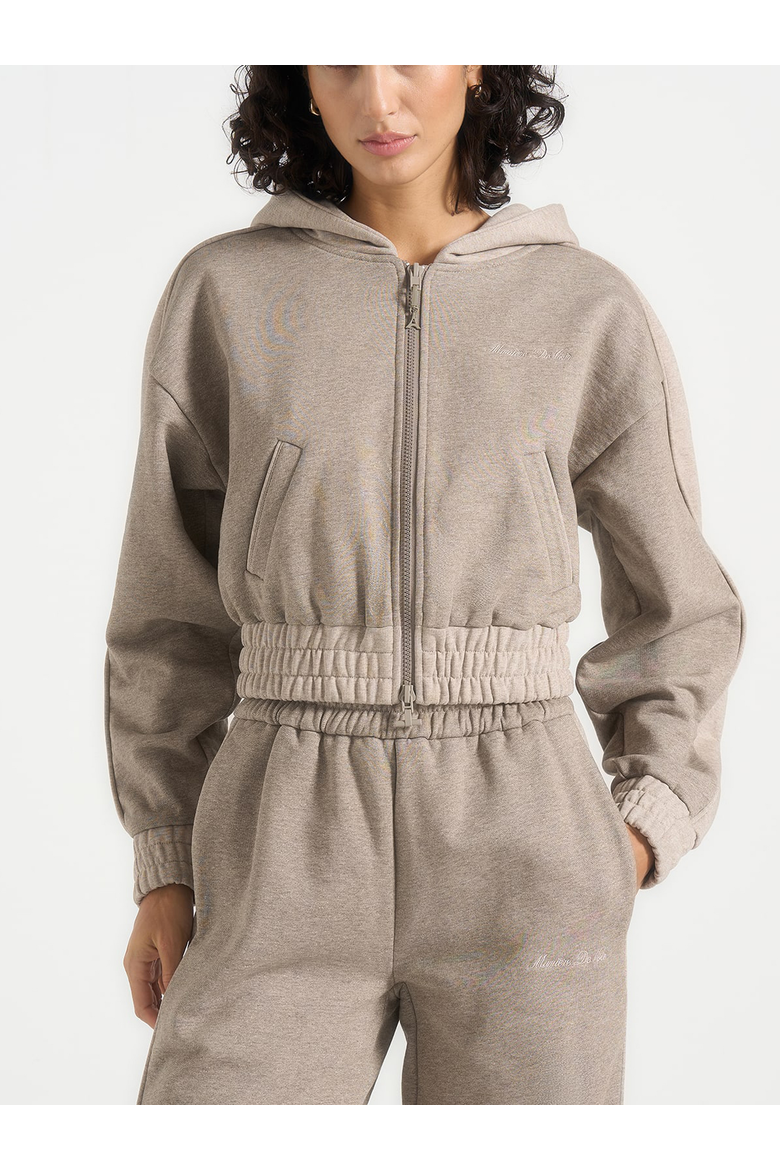 Rayna Two-Tone Relaxed Zip Through Hoodie, Alternate, color, Beige