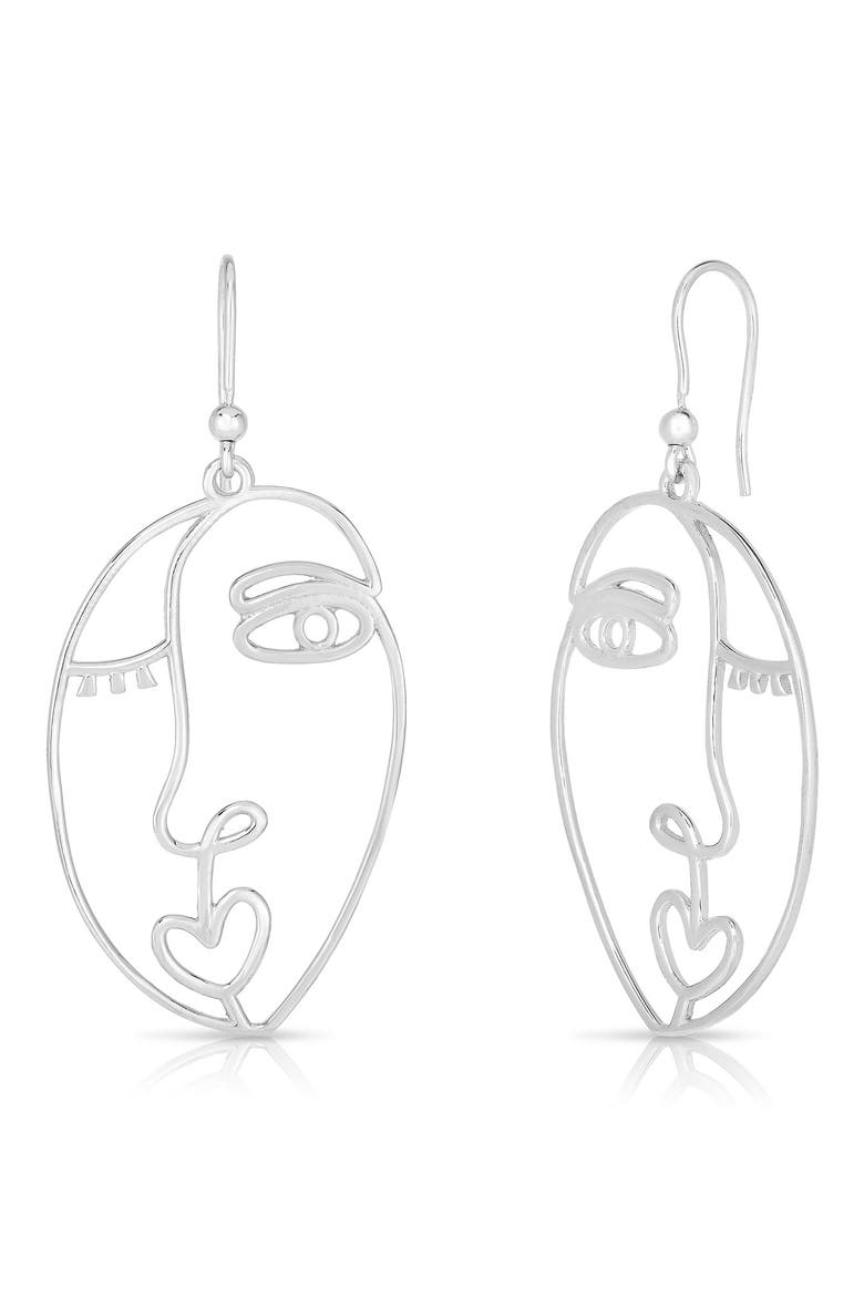 Sterling Silver Face Shape Earrings, Main, color, SILVER