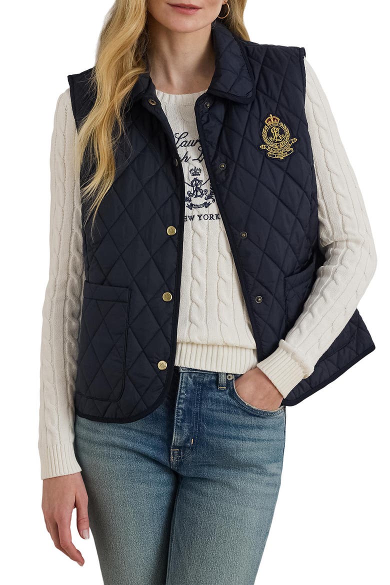 Crested Quilted Vest, Main, color, DARK NAVY