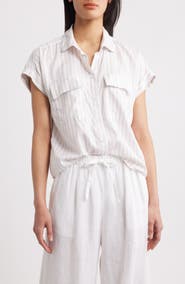 beachlunchlounge Kaiana Stripe Short Sleeve Button-Up Shirt