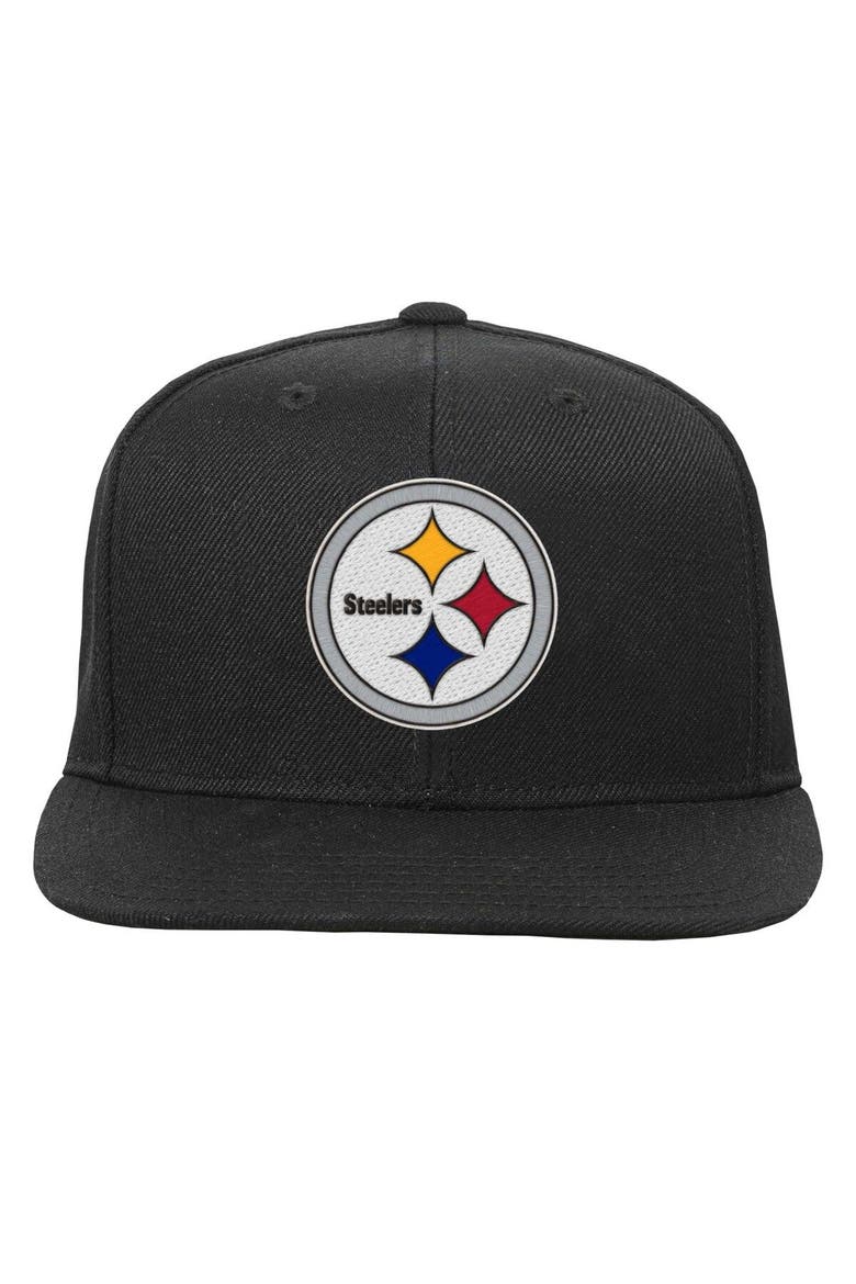 Youth Mitchell & Ness Black Pittsburgh Steelers Gridiron Classics Ground Snapback Hat, Alternate, color, Black