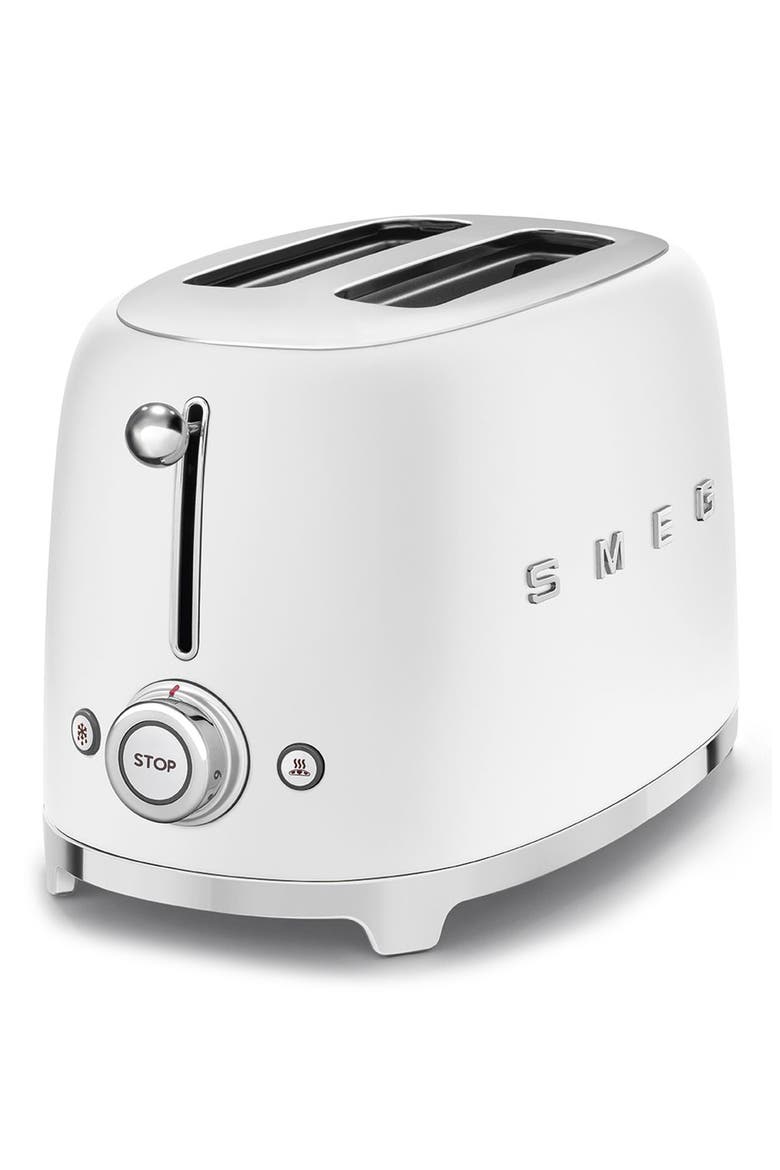 50s Retro Style Two-Slice Toaster, Main, color, MATTE WHITE
