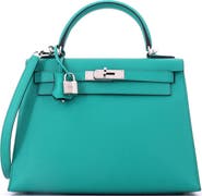 Pre-Owned Hermes Kelly Handbag Blue Epsom with Palladium Hardware 28