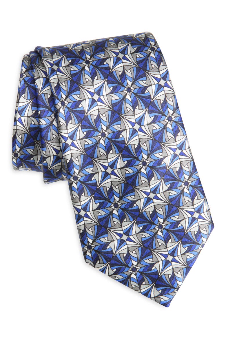 Geo Print Silk Tie, Main, color, NAVY