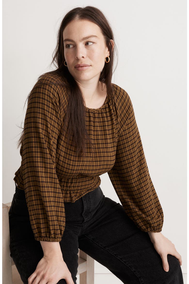 Plaid Tie Back Cutout Top, Alternate, color, SPICED OLIVE