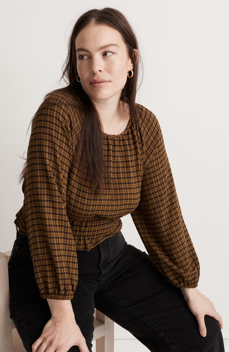 Madewell Plaid Tie Back Cutout Top, Alternate, color, 