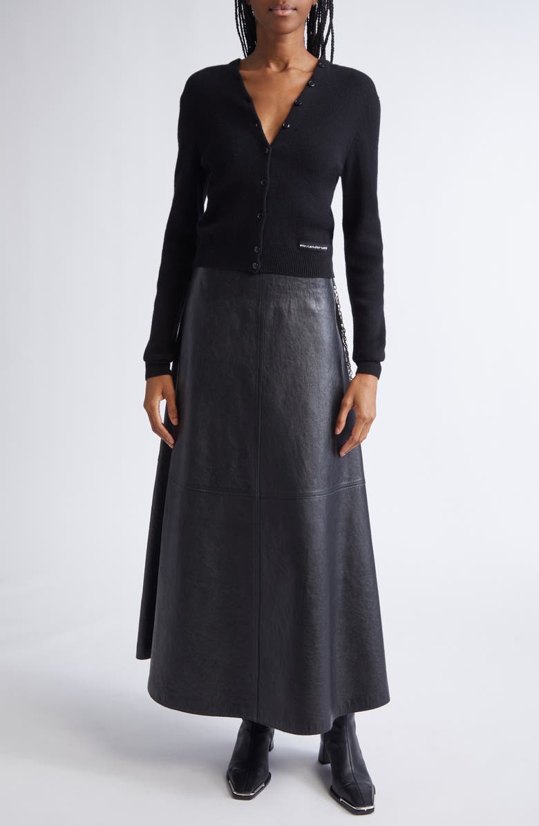 Alexander Wang Continuous Placket Crop Wool Blend Cardigan, Alternate, color, Black