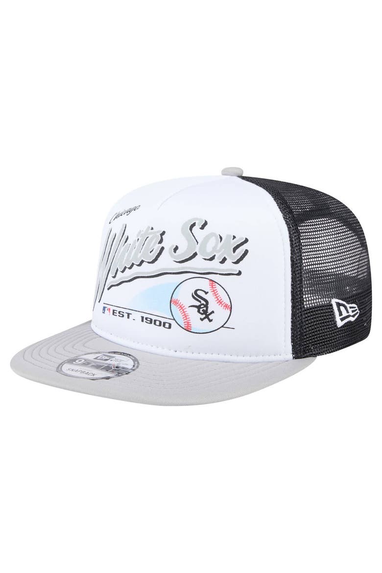 Men's New Era White/Gray Chicago White Sox Retro Script Trucker 9FIFTY Snapback Hat, Main, color, White