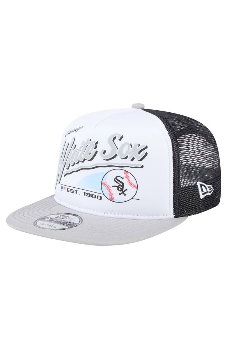 New Era Men's New Era White/Gray Chicago White Sox Retro Script Trucker 9FIFTY Snapback Hat, Main, color, White