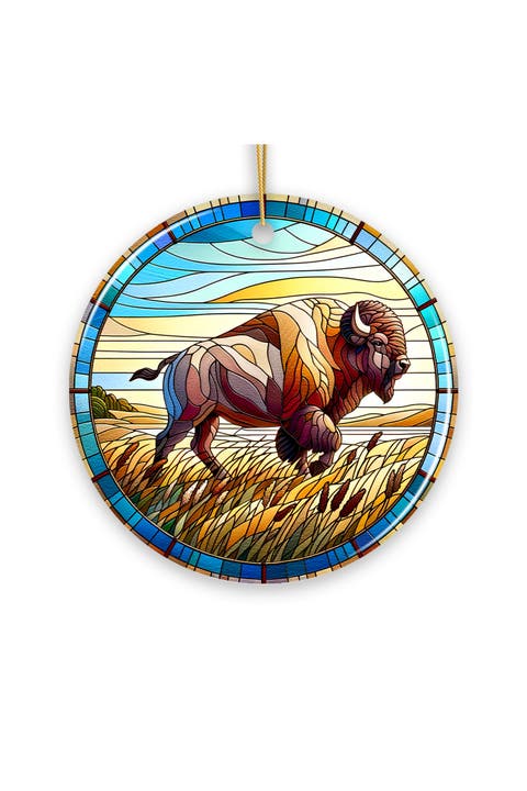 Great Plains Bison Stained Glass Themed Ornament