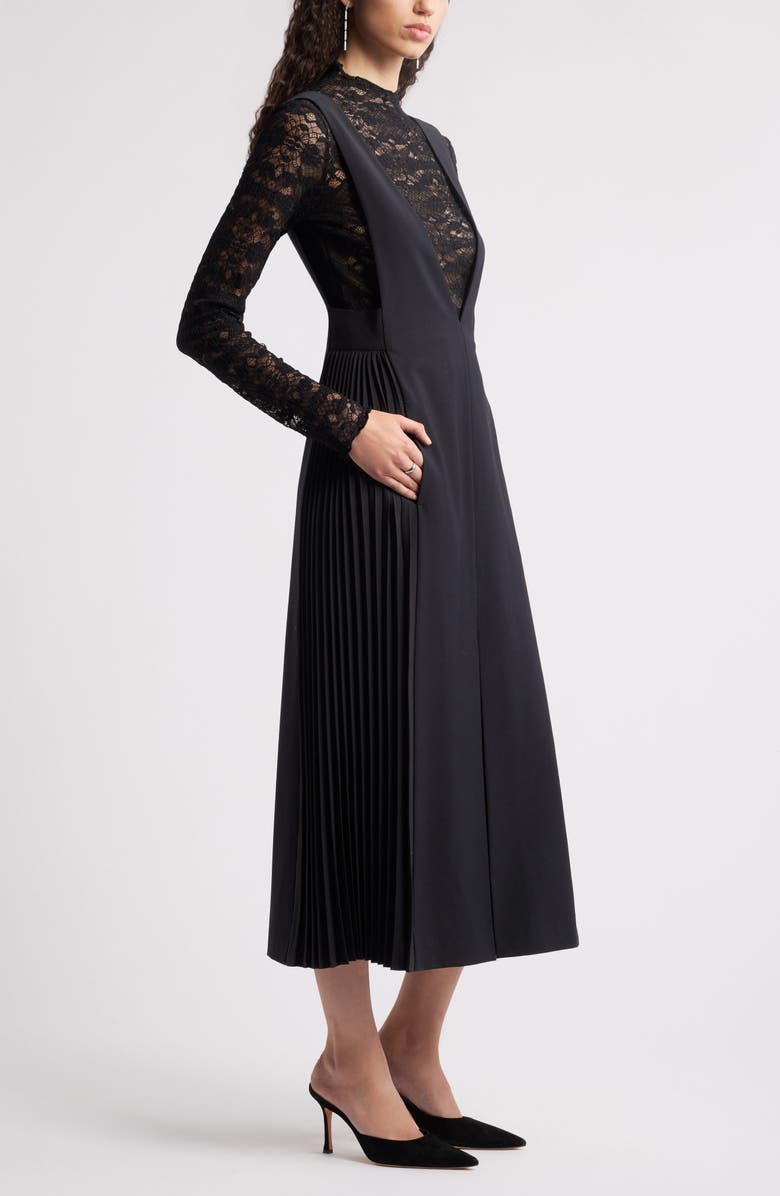Nordstrom Plunge Neck A-Line Wool Blend Midi Dress, Alternate, color, Black