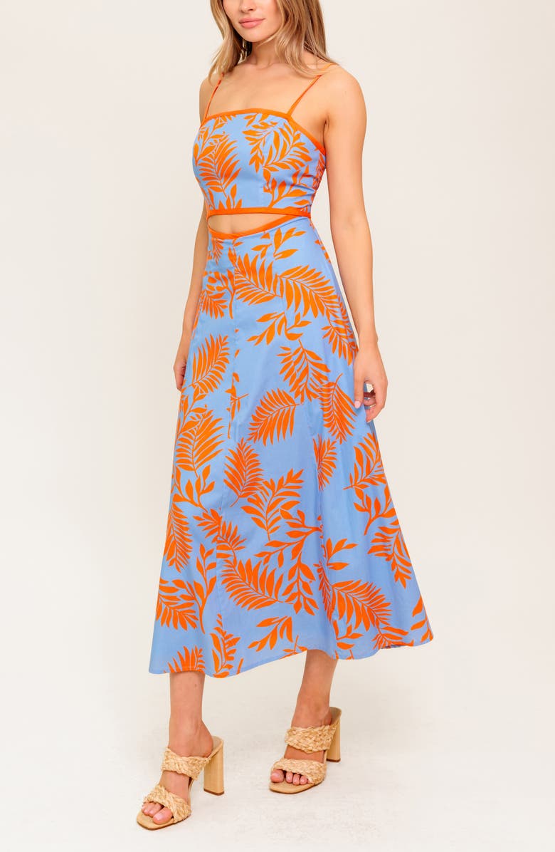 FLYING TOMATO Cutout Waist Fit & Flare Midi Dress, Alternate, color,