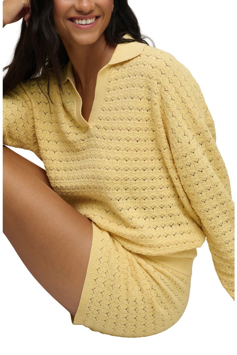 Heathered Cotton Tulip Pointelle Collared Pullover, Alternate, color, CANARY