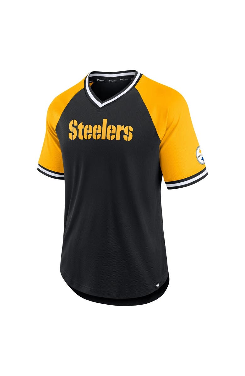 FANATICS Men's Fanatics Branded Black/Gold Pittsburgh Steelers Second Wind Raglan V-Neck T-Shirt, Alternate, color, 