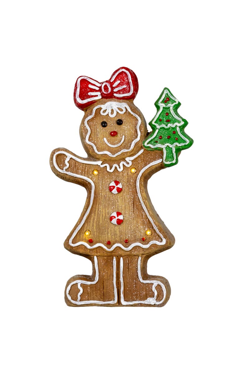 Northlight LED Lighted Gingerbread Girl Christmas Figurine - 15.25", Main, color, Brown