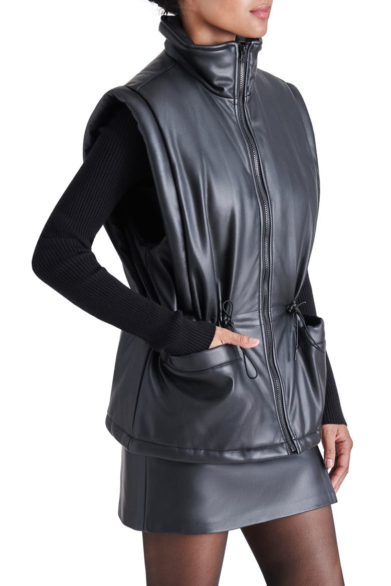 Celestina Faux Leather Vest, Alternate, color, BLACK